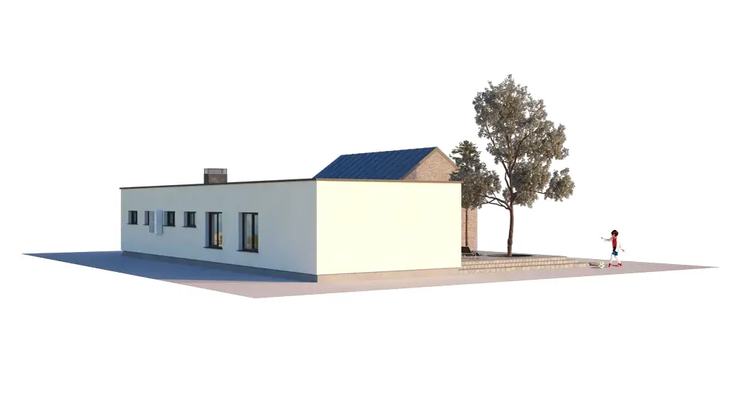 Vieno aukšto namo projektas 184 m²: 3 Miegamieji, 2 Vonios, Atvira virtuvė, Garažas