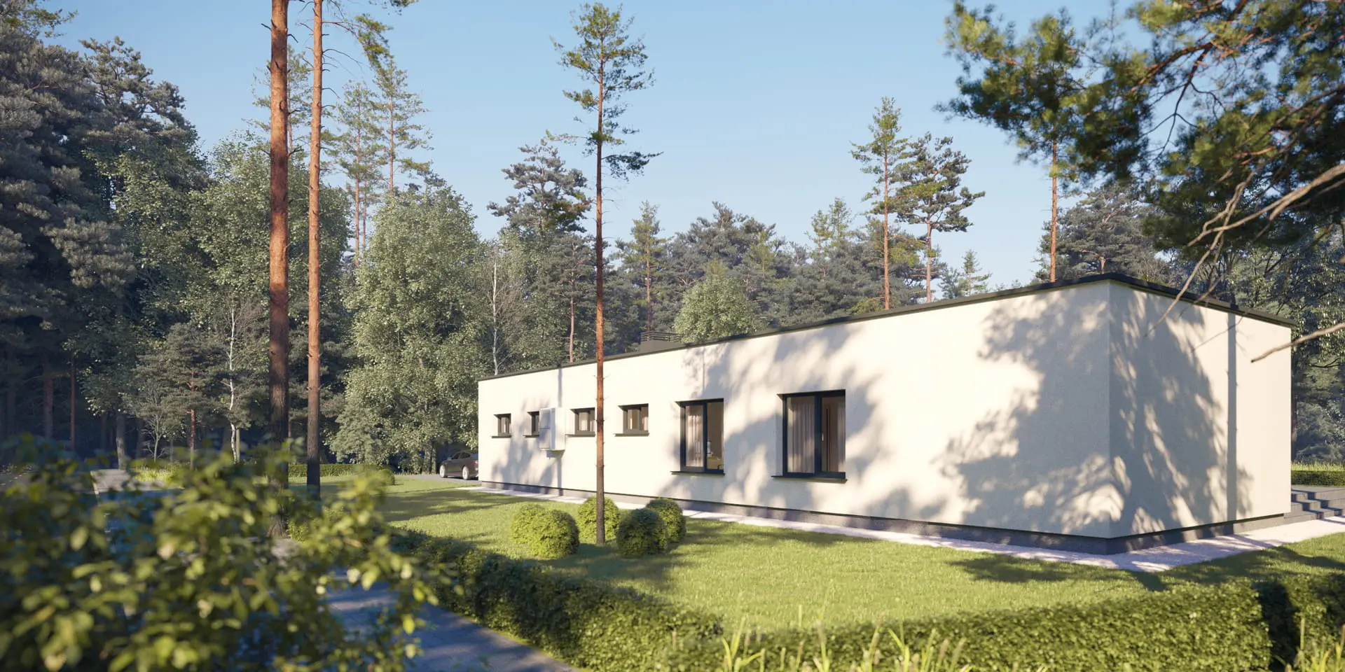 Vieno aukšto namo projektas 184 m²: 3 Miegamieji, 2 Vonios, Atvira virtuvė, Garažas