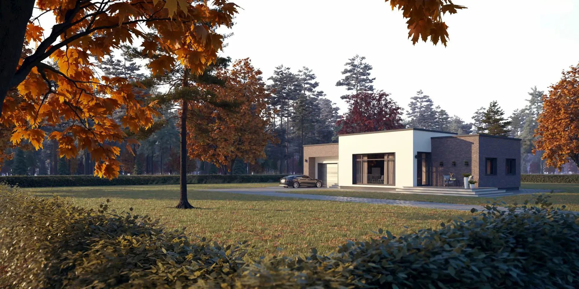 Vieno aukšto namo projektas 138 m²: 3 Miegamieji, 1 Vonios, Atvira virtuvė, Garažas