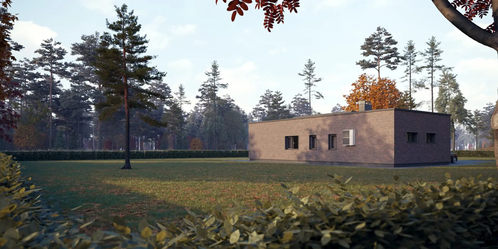 Vieno aukšto namo projektas 138 m²: 3 Miegamieji, 1 Vonios, Atvira virtuvė, Garažas