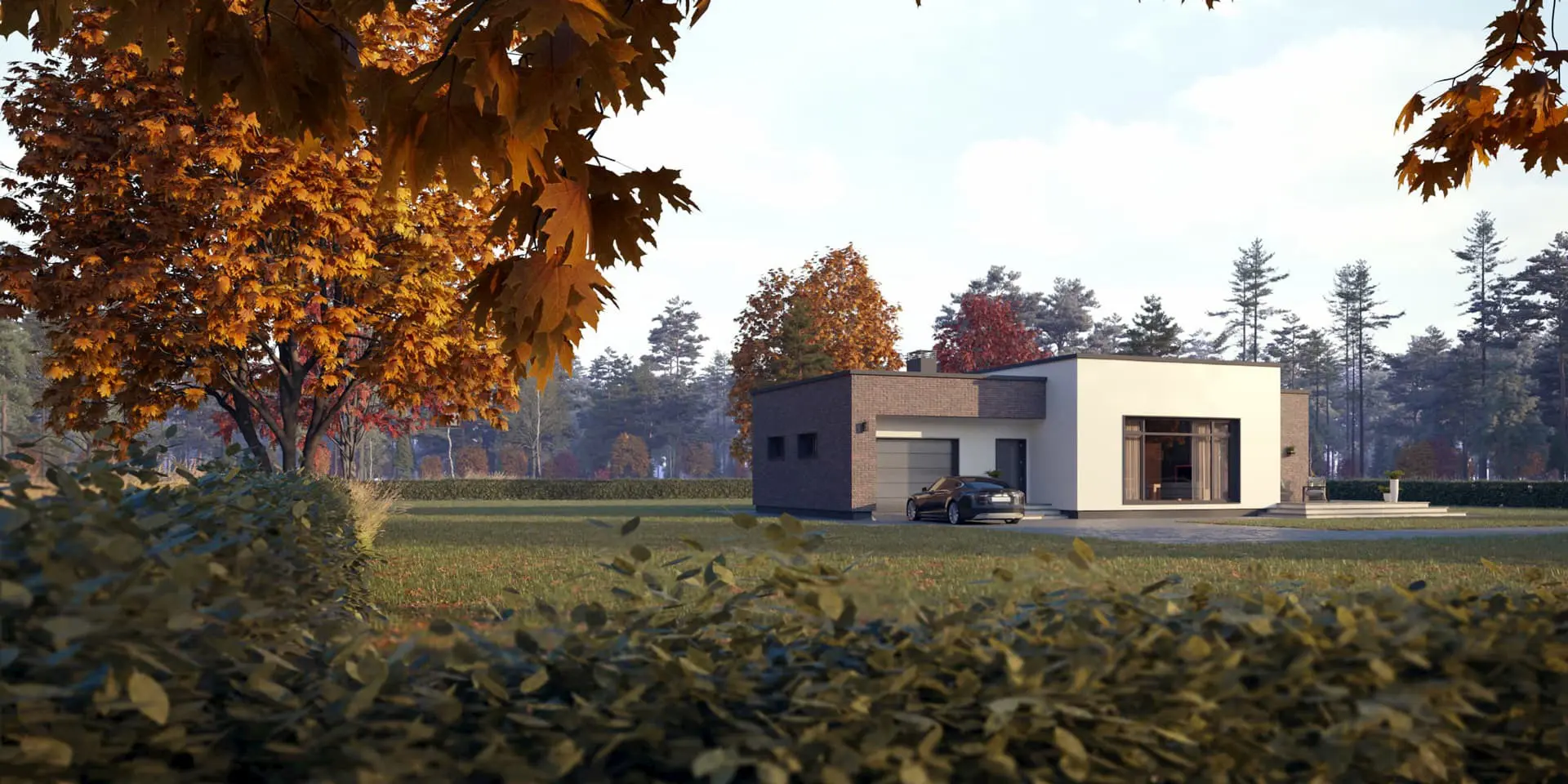 Vieno aukšto namo projektas 138 m²: 3 Miegamieji, 1 Vonios, Atvira virtuvė, Garažas