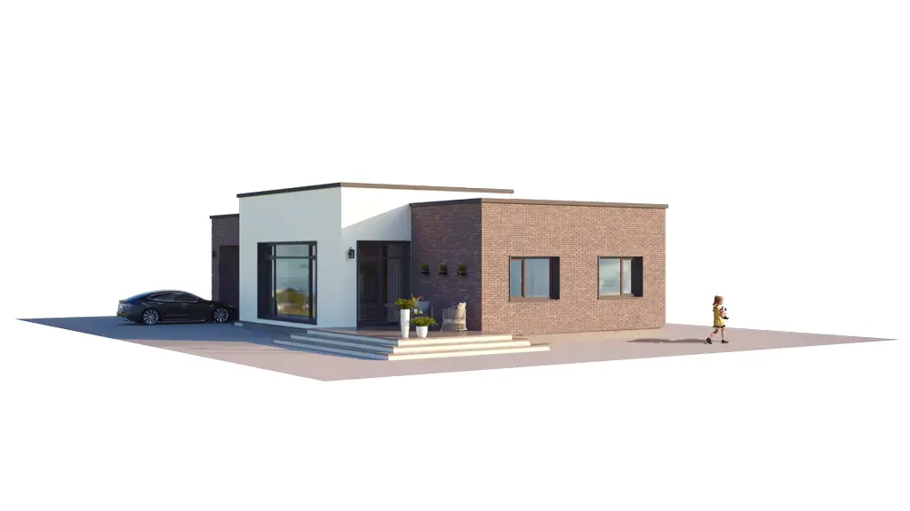 Vieno aukšto namo projektas 138 m²: 3 Miegamieji, 1 Vonios, Atvira virtuvė, Garažas