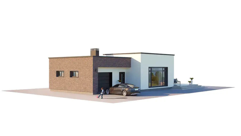 Vieno aukšto namo projektas 138 m²: 3 Miegamieji, 1 Vonios, Atvira virtuvė, Garažas