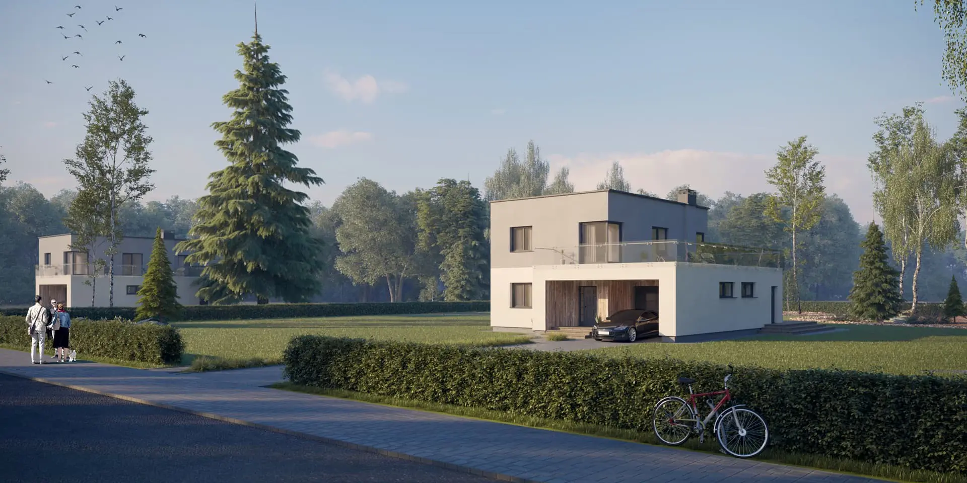 Dviejų aukštų namo projektas 167 m²: 3 Miegamieji, Darbo kambarys, 2 Vonios, Atvira virtuvė, Garažas