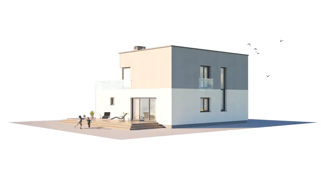 Dviejų aukštų namo projektas 167 m²: 3 Miegamieji, Darbo kambarys, 2 Vonios, Atvira virtuvė, Garažas