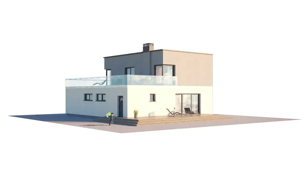 Dviejų aukštų namo projektas 167 m²: 3 Miegamieji, Darbo kambarys, 2 Vonios, Atvira virtuvė, Garažas