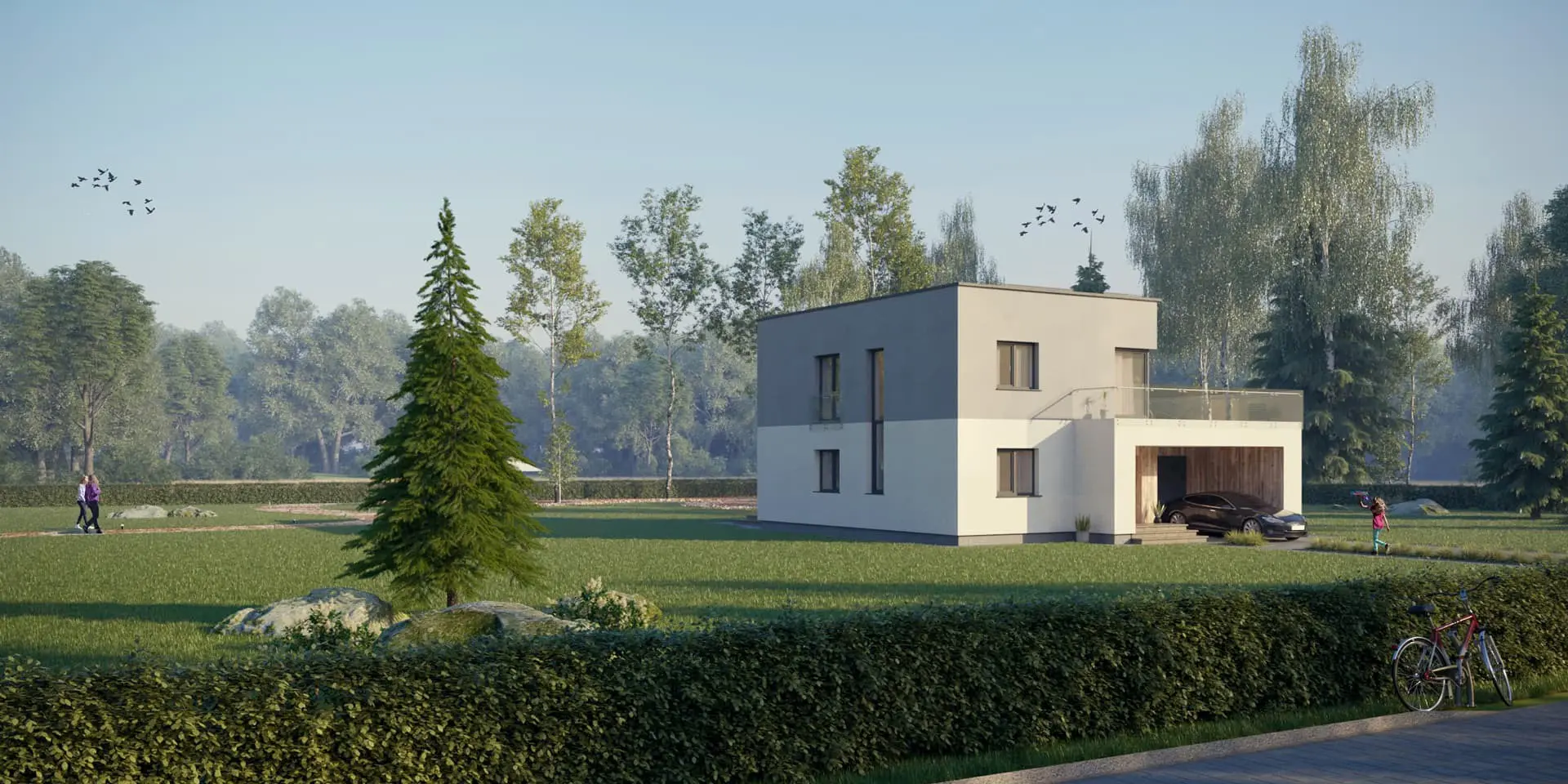 Dviejų aukštų namo projektas 167 m²: 3 Miegamieji, Darbo kambarys, 2 Vonios, Atvira virtuvė, Garažas
