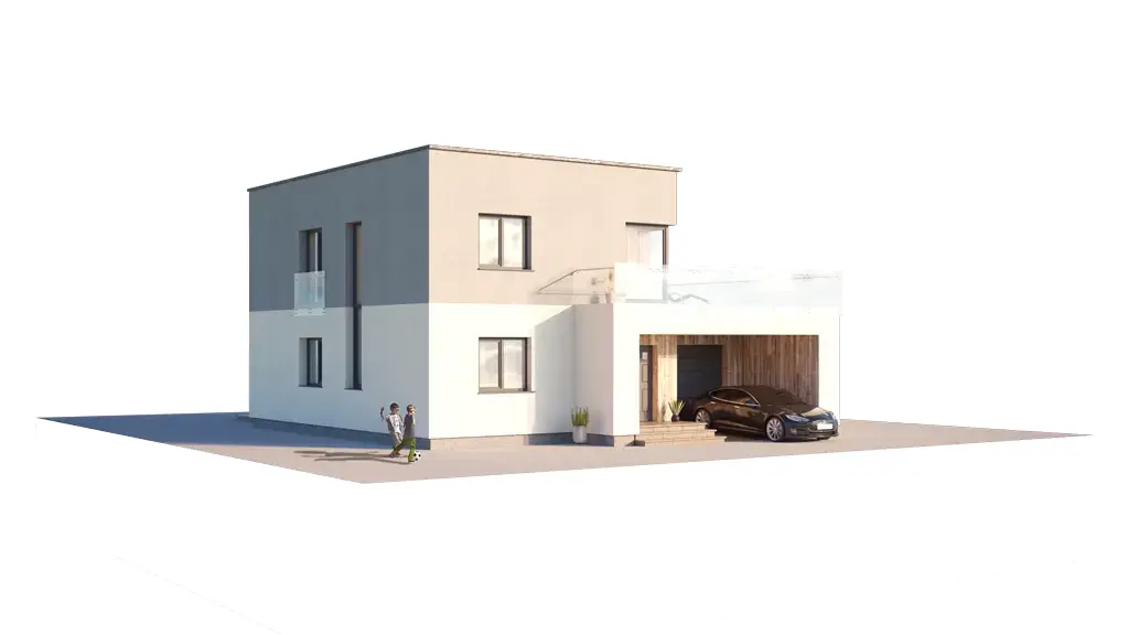 Dviejų aukštų namo projektas 167 m²: 3 Miegamieji, Darbo kambarys, 2 Vonios, Atvira virtuvė, Garažas