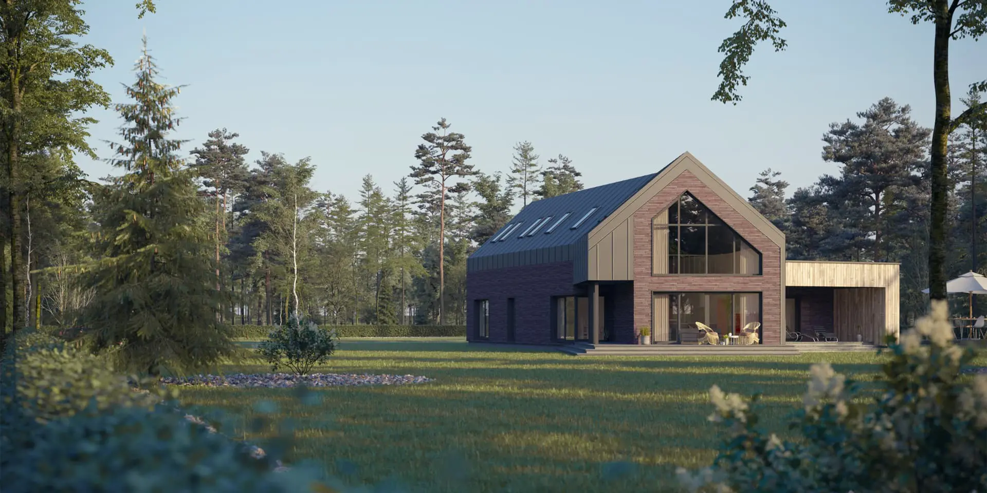 Namo projektas su mansarda 303 m²: 3 Miegamieji, 4 Vonios, Atvira virtuvė, Garažas
