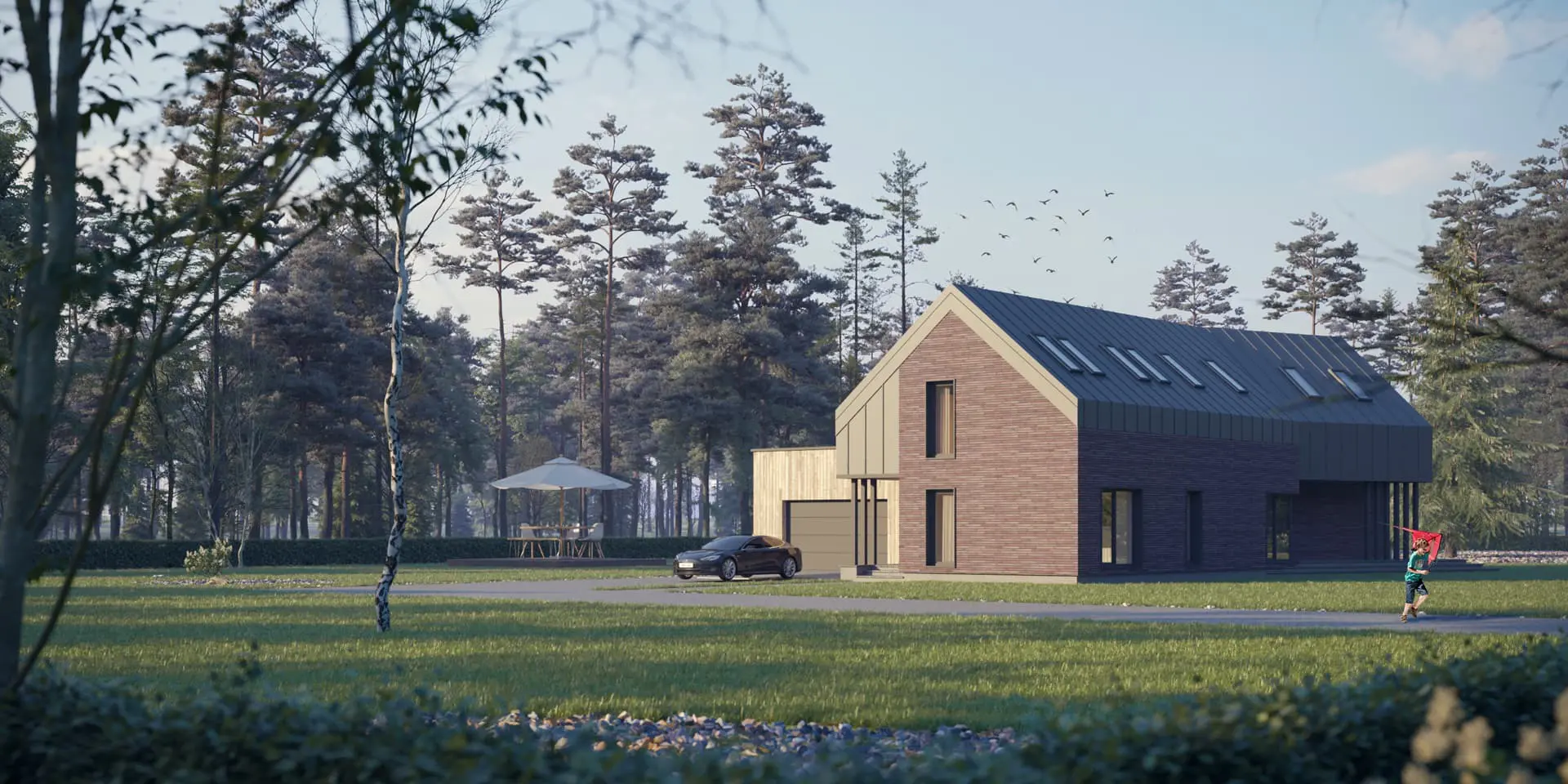 Namo projektas su mansarda 303 m²: 3 Miegamieji, 4 Vonios, Atvira virtuvė, Garažas