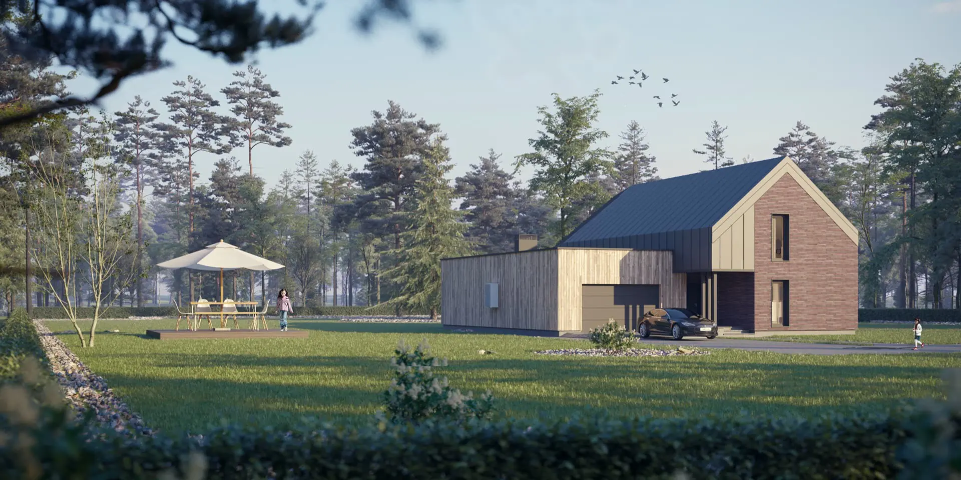 Namo projektas su mansarda 303 m²: 3 Miegamieji, 4 Vonios, Atvira virtuvė, Garažas