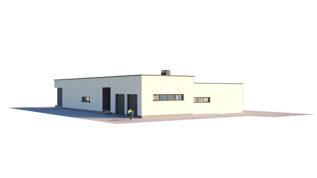 Vieno aukšto namo projektas 199 m²: 3 Miegamieji, Darbo kambarys, 2 Vonios, Atvira virtuvė, Garažas