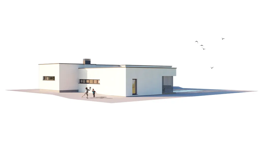 Vieno aukšto namo projektas 199 m²: 3 Miegamieji, Darbo kambarys, 2 Vonios, Atvira virtuvė, Garažas