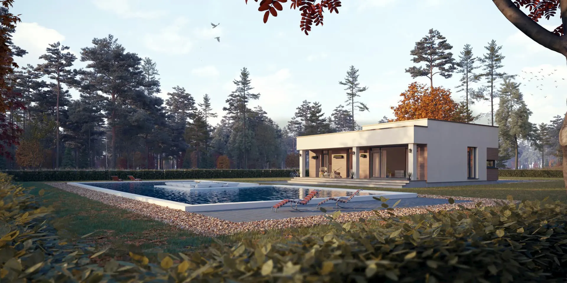 Vieno aukšto namo projektas 121 m²: 3 Miegamieji, 2 Vonios, Atvira virtuvė, be Garažo