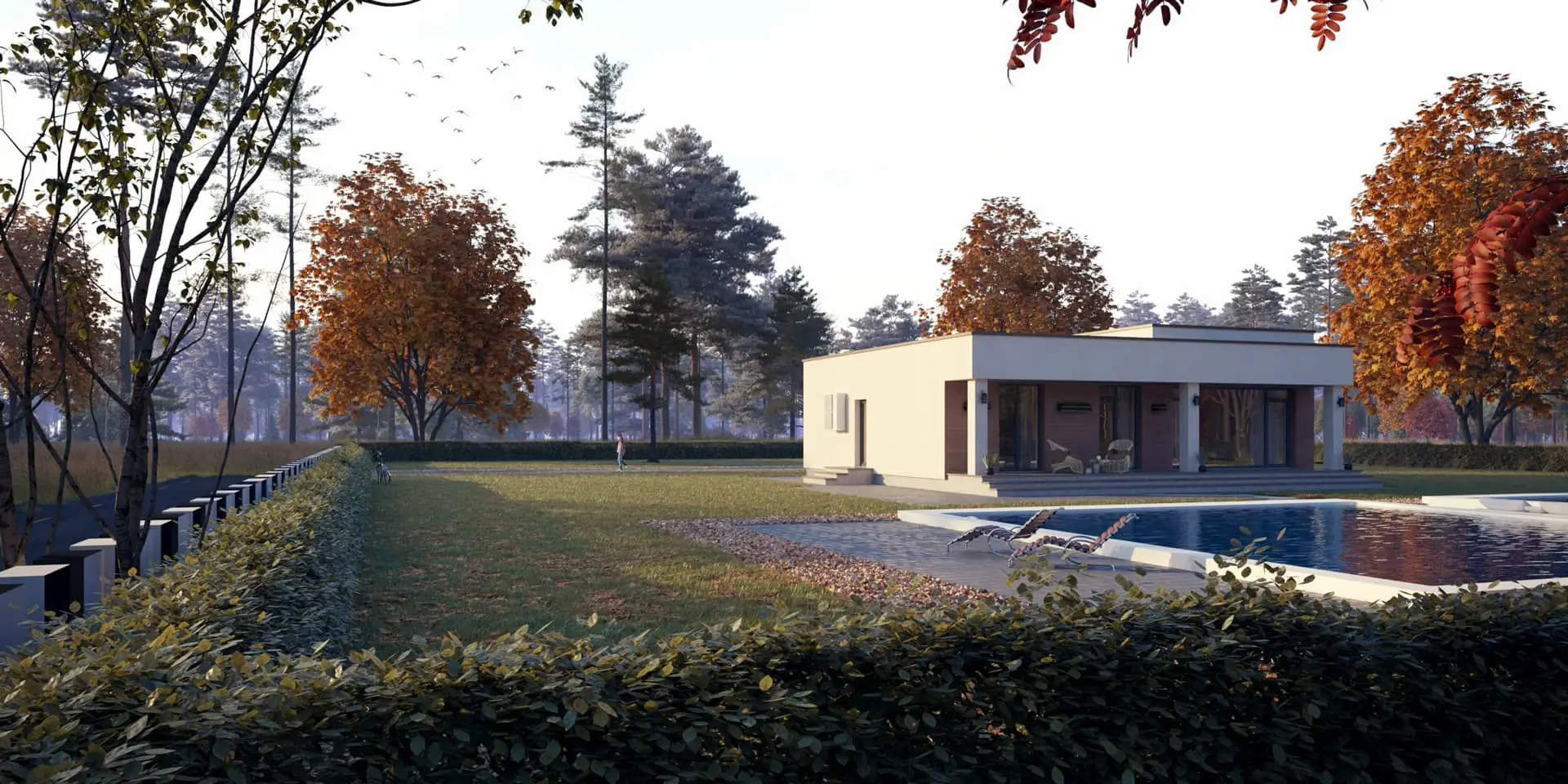Vieno aukšto namo projektas 121 m²: 3 Miegamieji, 2 Vonios, Atvira virtuvė, be Garažo