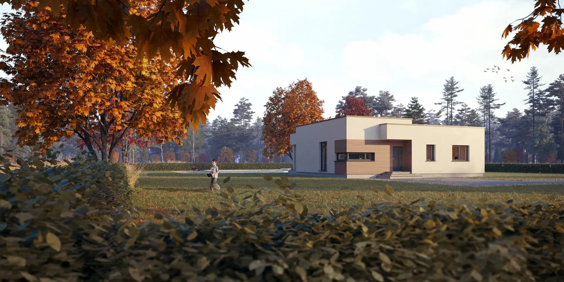 Vieno aukšto namo projektas 121 m²: 3 Miegamieji, 2 Vonios, Atvira virtuvė, be Garažo