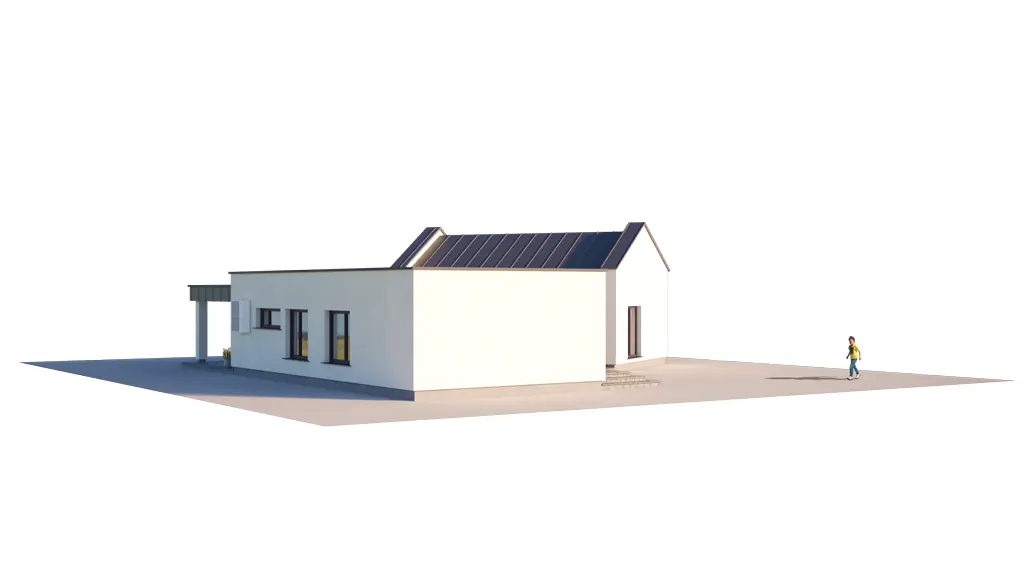 Vieno aukšto namo projektas 150 m²: 3 Miegamieji, 1 Vonios, Atvira virtuvė, be Garažo