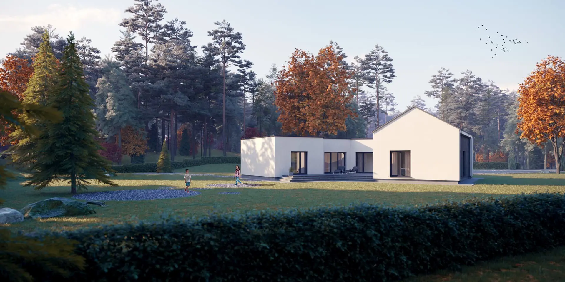 Vieno aukšto namo projektas 150 m²: 3 Miegamieji, 1 Vonios, Atvira virtuvė, be Garažo