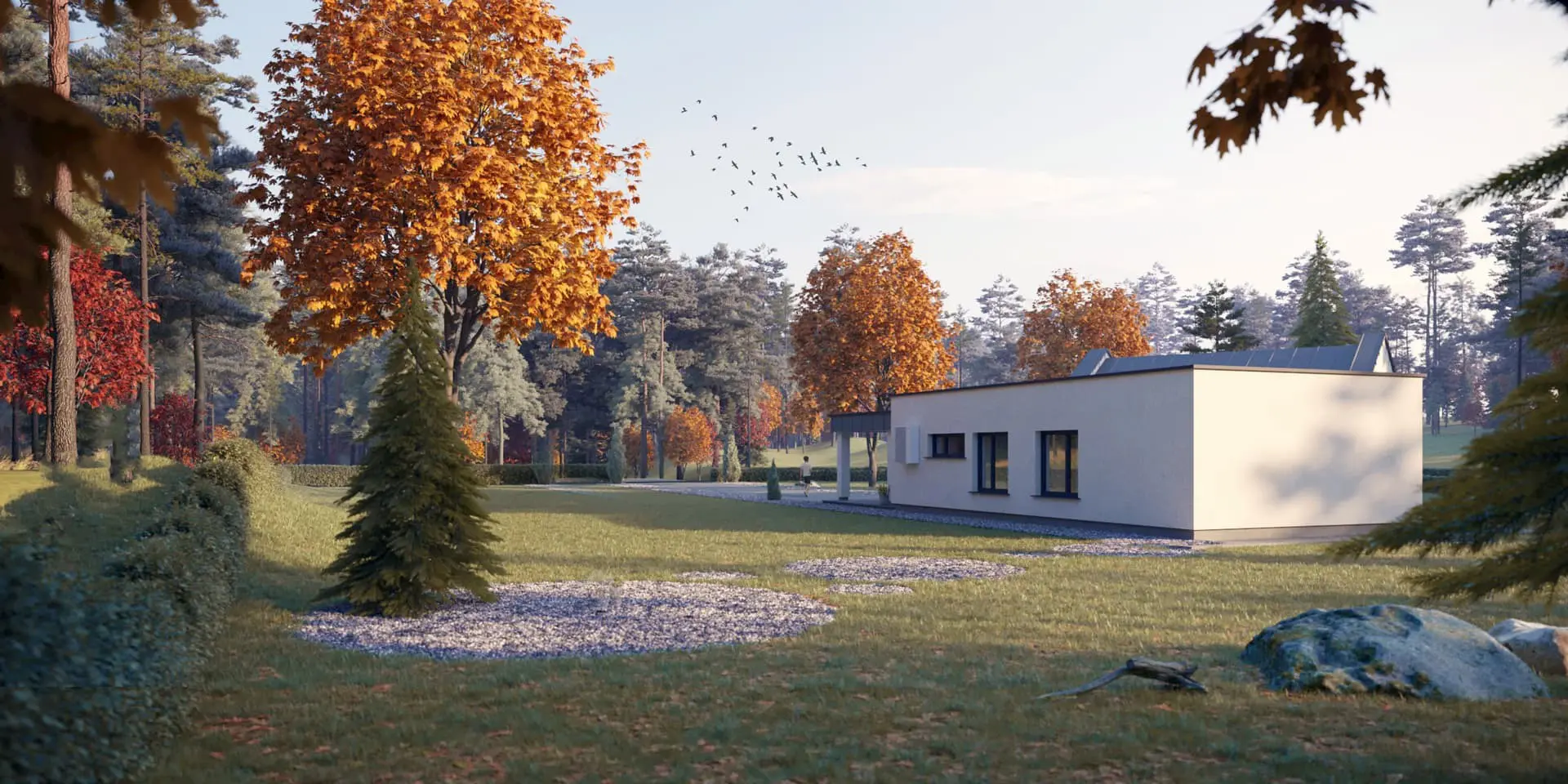 Vieno aukšto namo projektas 150 m²: 3 Miegamieji, 1 Vonios, Atvira virtuvė, be Garažo