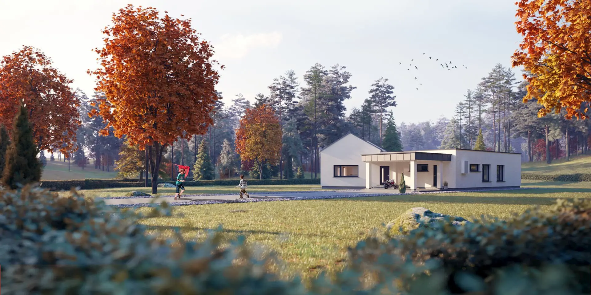 Vieno aukšto namo projektas 150 m²: 3 Miegamieji, 1 Vonios, Atvira virtuvė, be Garažo