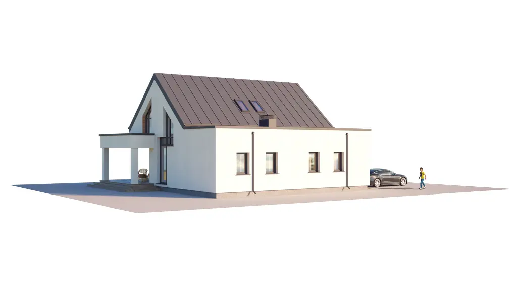 Namo projektas su mansarda 172 m²: 3 Miegamieji, Darbo kambarys, 2 Vonios, Atvira virtuvė, Garažas