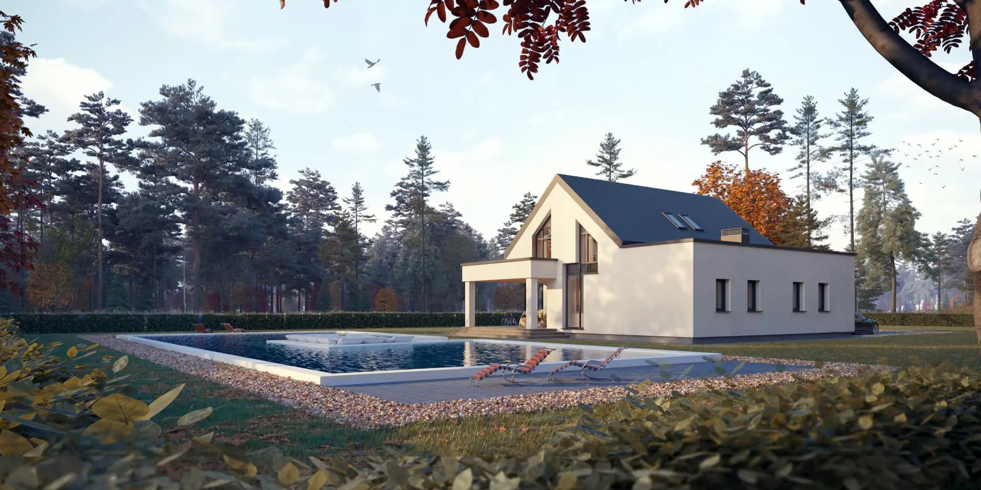 Namo projektas su mansarda 172 m²: 3 Miegamieji, Darbo kambarys, 2 Vonios, Atvira virtuvė, Garažas