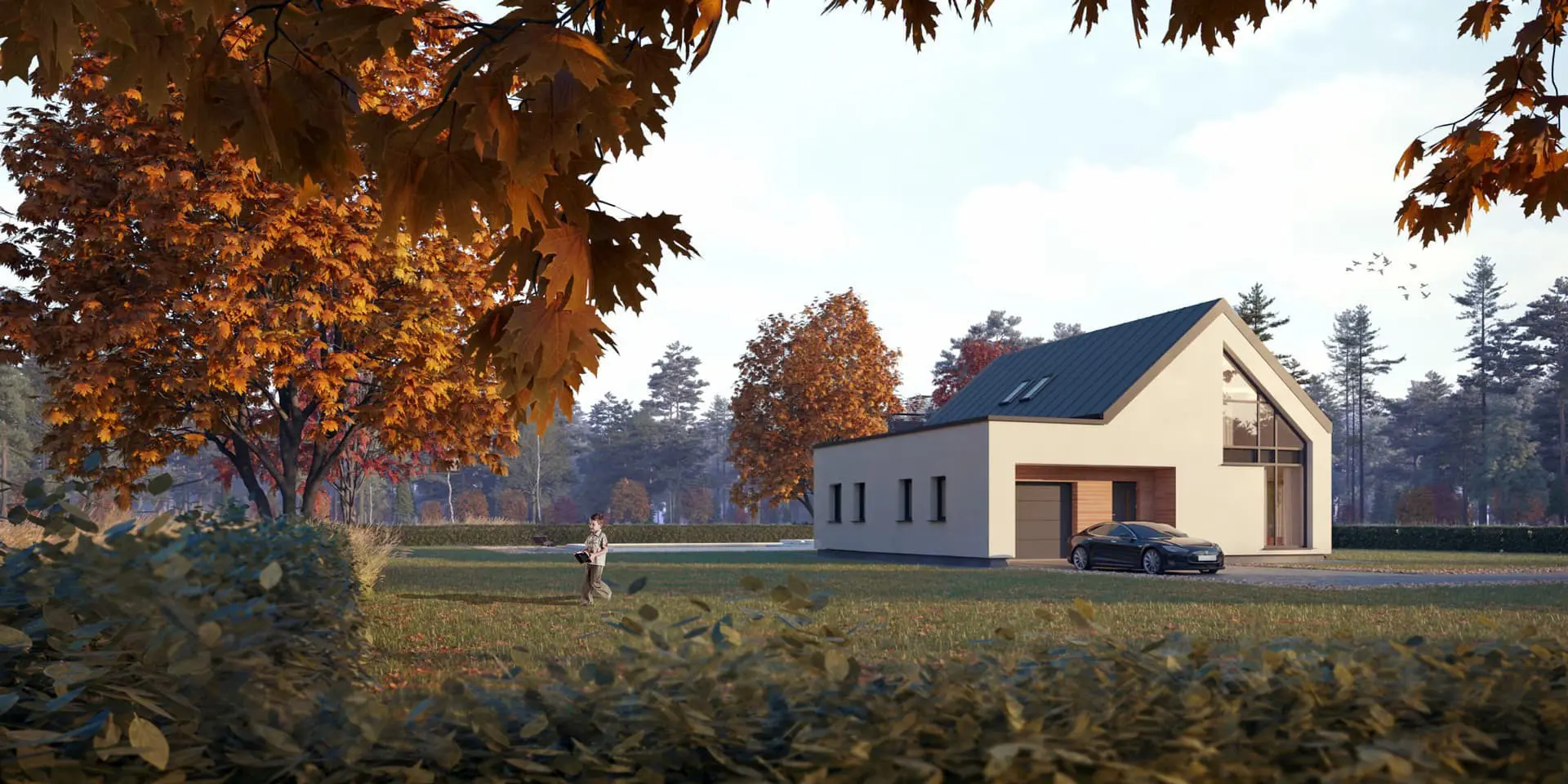 Namo projektas su mansarda 172 m²: 3 Miegamieji, Darbo kambarys, 2 Vonios, Atvira virtuvė, Garažas