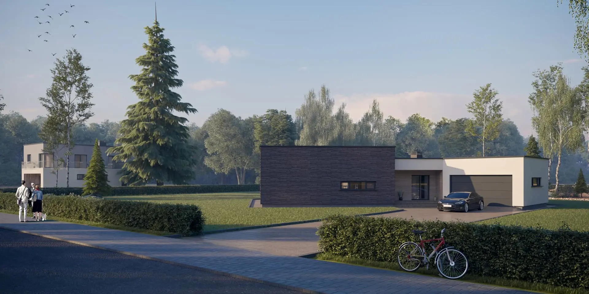 Vieno aukšto namo projektas 197 m²: 3 Miegamieji, Darbo kambarys, 2 Vonios, Atvira virtuvė, Garažas
