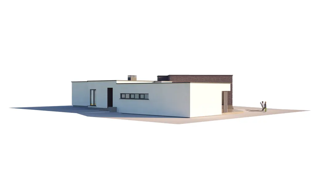 Vieno aukšto namo projektas 197 m²: 3 Miegamieji, Darbo kambarys, 2 Vonios, Atvira virtuvė, Garažas