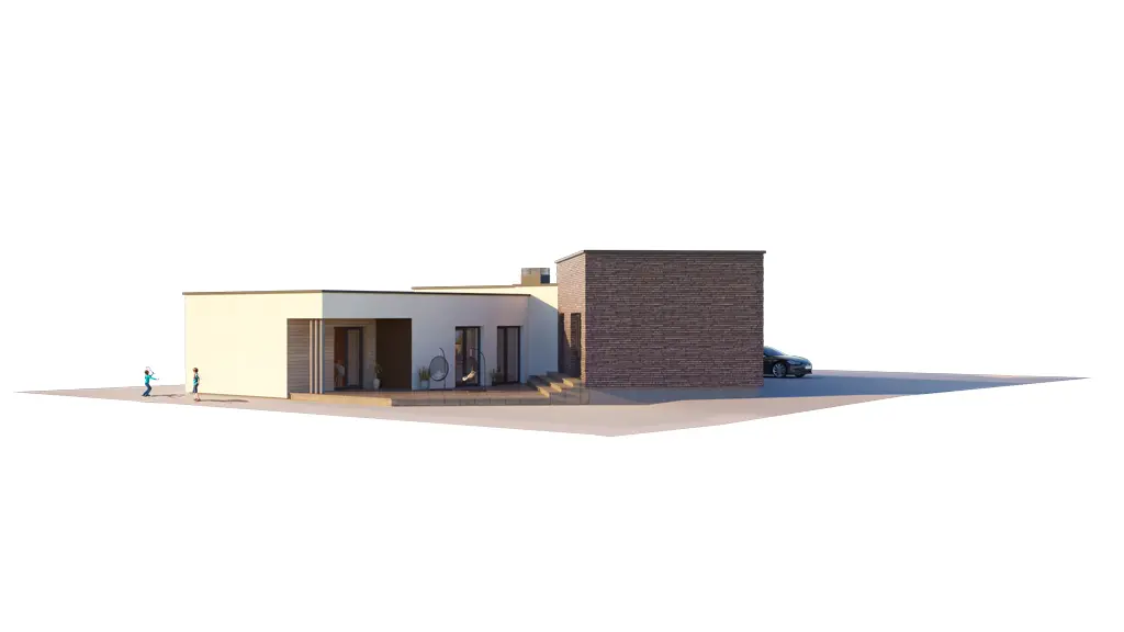 Vieno aukšto namo projektas 197 m²: 3 Miegamieji, Darbo kambarys, 2 Vonios, Atvira virtuvė, Garažas