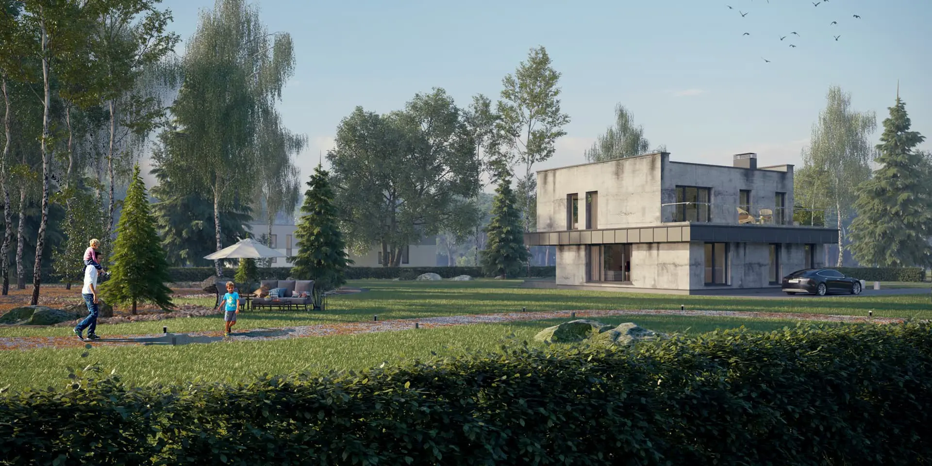 Dviejų aukštų namo projektas 183 m²: 3 Miegamieji, Darbo kambarys, 2 Vonios, Atvira virtuvė, be Garažo