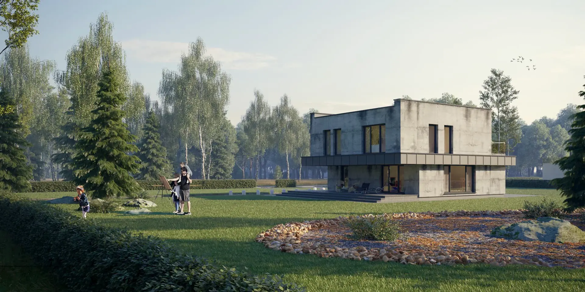 Dviejų aukštų namo projektas 183 m²: 3 Miegamieji, Darbo kambarys, 2 Vonios, Atvira virtuvė, be Garažo