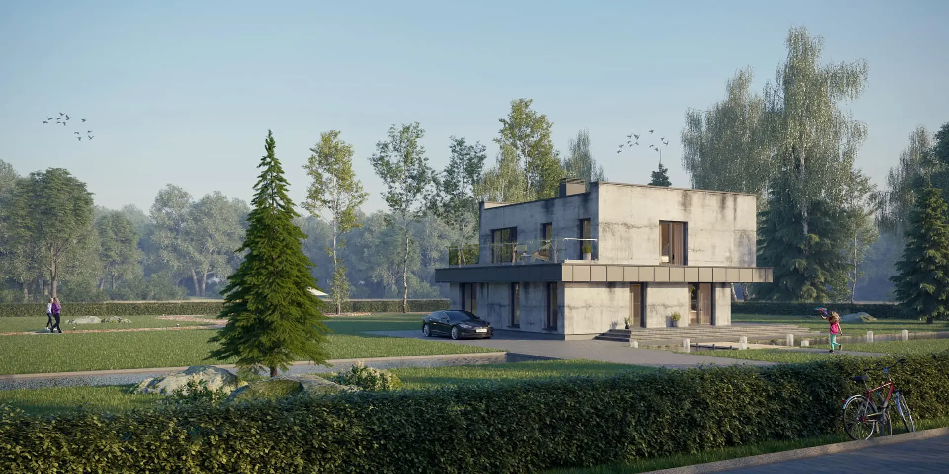 Dviejų aukštų namo projektas 183 m²: 3 Miegamieji, Darbo kambarys, 2 Vonios, Atvira virtuvė, be Garažo
