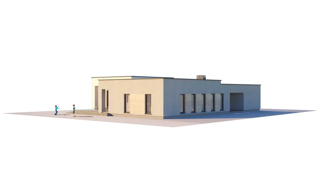 Vieno aukšto namo projektas 165 m²: 3 Miegamieji, 2 Vonios, Atvira virtuvė, be Garažo