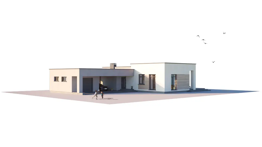 Vieno aukšto namo projektas 165 m²: 3 Miegamieji, 2 Vonios, Atvira virtuvė, be Garažo