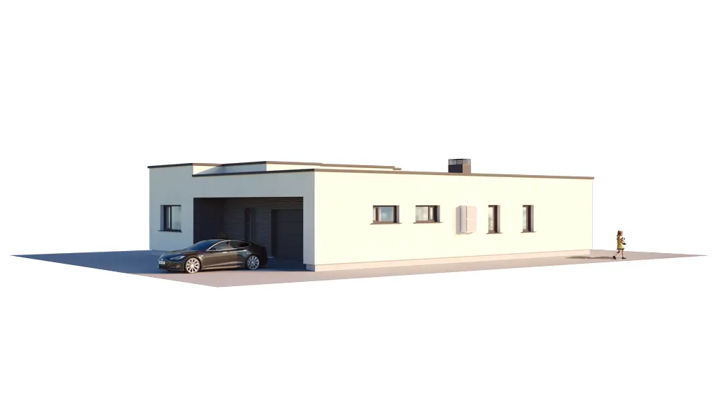 Vieno aukšto namo projektas 181 m²: 3 Miegamieji, 2 Vonios, Atvira virtuvė, Garažas
