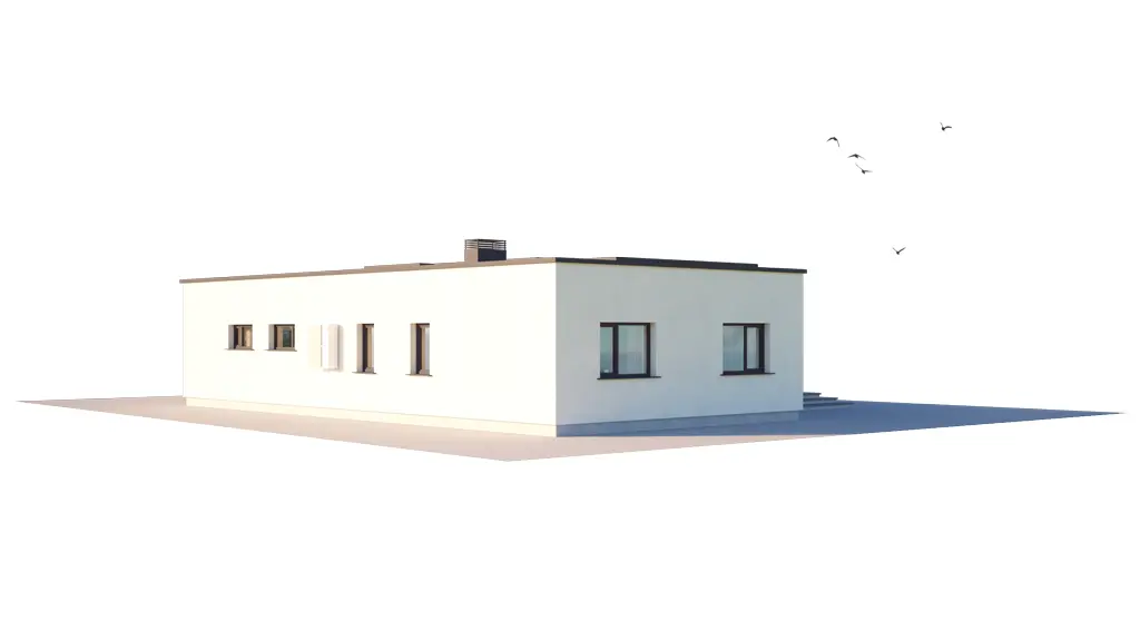 Vieno aukšto namo projektas 181 m²: 3 Miegamieji, 2 Vonios, Atvira virtuvė, Garažas