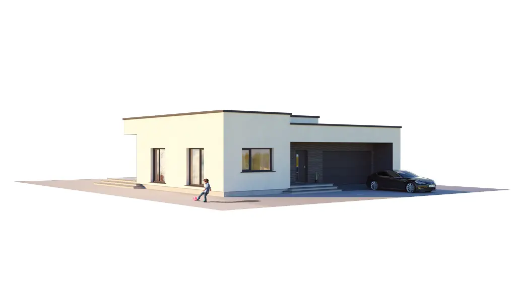 Vieno aukšto namo projektas 181 m²: 3 Miegamieji, 2 Vonios, Atvira virtuvė, Garažas