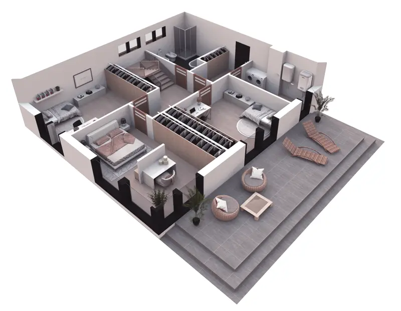 Dviejų aukštų namo projektas 191 m²: 3 Miegamieji, Darbo kambarys, 2 Vonios, Atvira virtuvė, be Garažo
