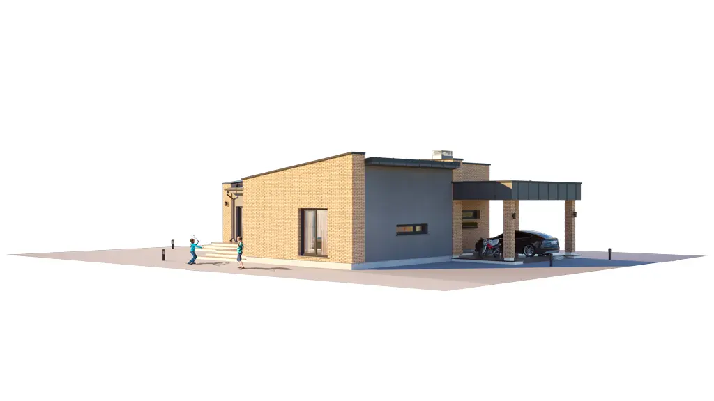 Vieno aukšto namo projektas 126 m²: 3 Miegamieji, 2 Vonios, Atvira virtuvė, be Garažo