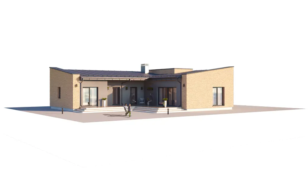 Vieno aukšto namo projektas 126 m²: 3 Miegamieji, 2 Vonios, Atvira virtuvė, be Garažo