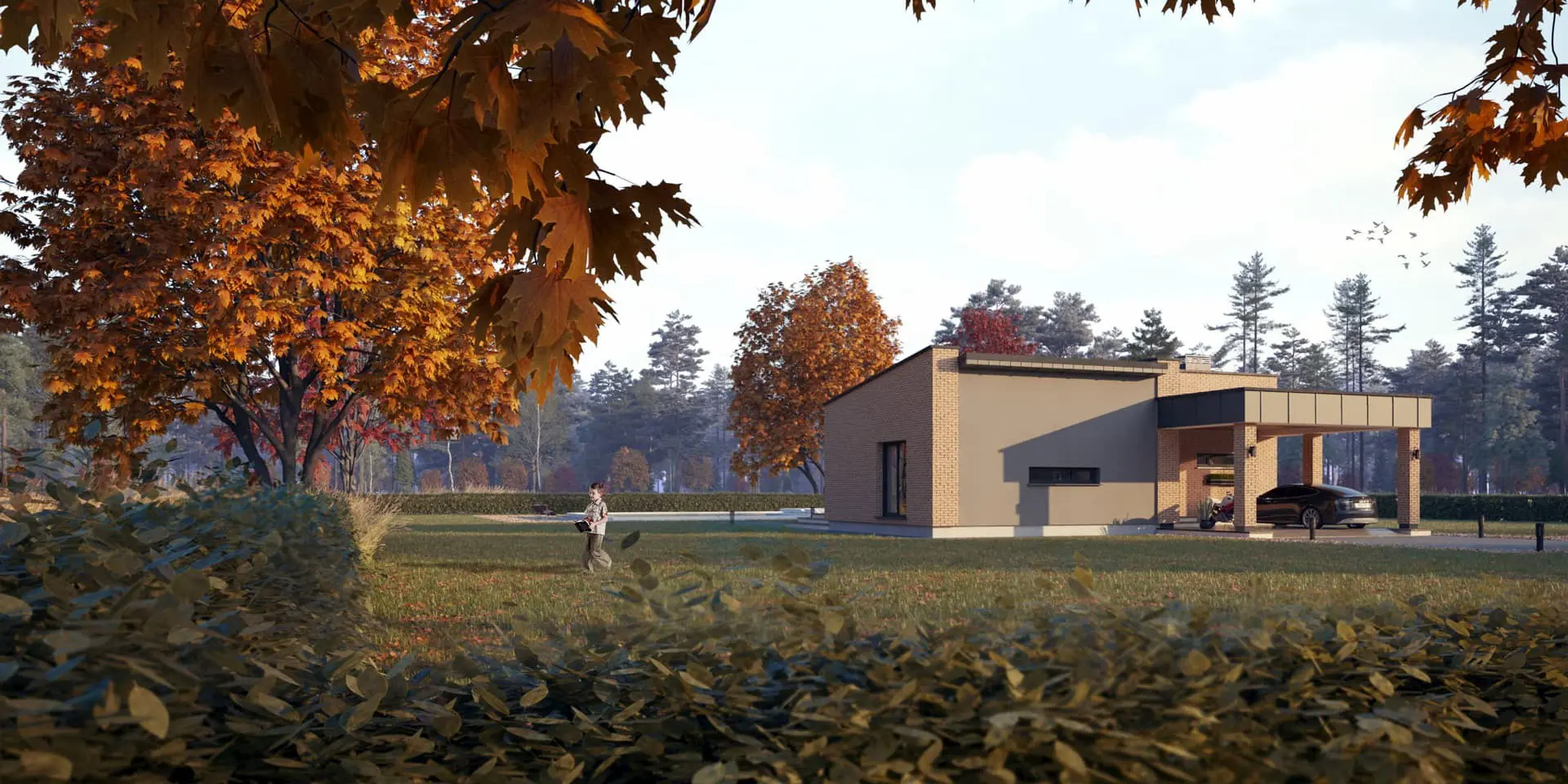 Vieno aukšto namo projektas 126 m²: 3 Miegamieji, 2 Vonios, Atvira virtuvė, be Garažo