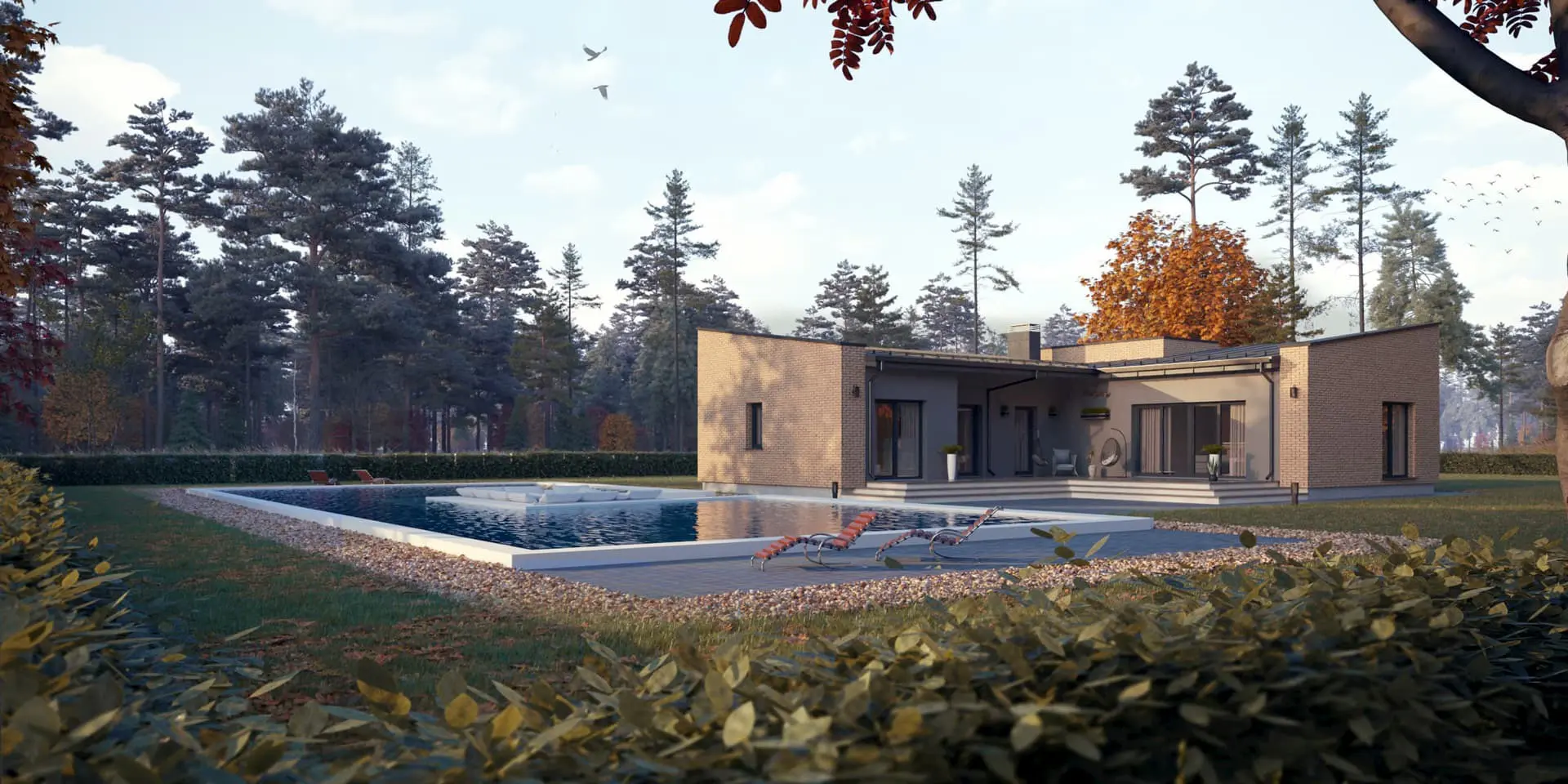 Vieno aukšto namo projektas 126 m²: 3 Miegamieji, 2 Vonios, Atvira virtuvė, be Garažo