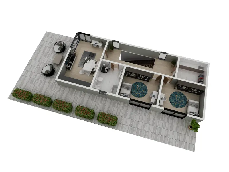 Dviejų aukštų namo projektas 177 m²: 3 Miegamieji, 2 Vonios, Atvira virtuvė, Garažas