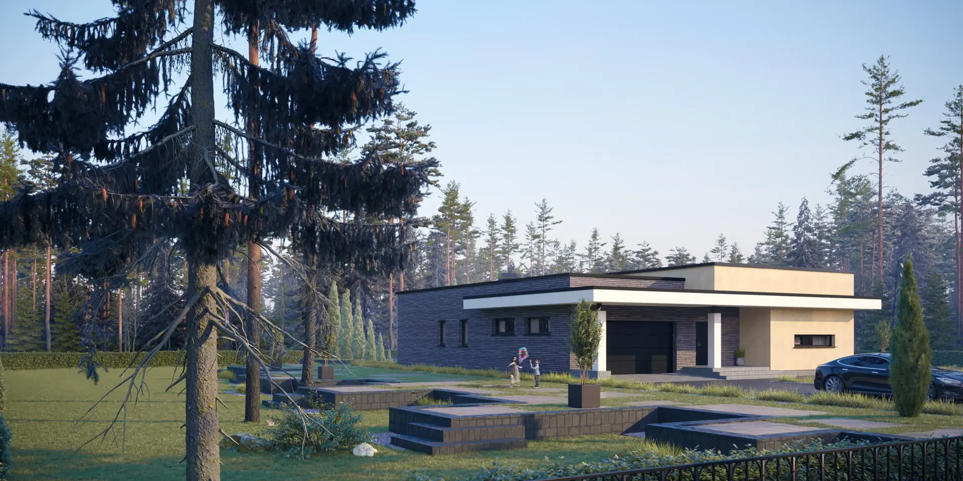 Vieno aukšto namo projektas 192 m²: 2 Miegamieji, 3 Vonios, Atvira virtuvė, Garažas