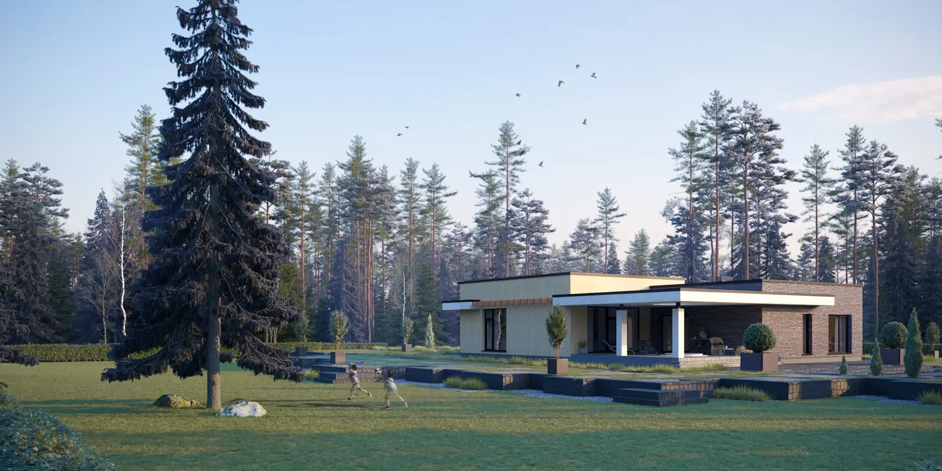 Vieno aukšto namo projektas 192 m²: 2 Miegamieji, 3 Vonios, Atvira virtuvė, Garažas