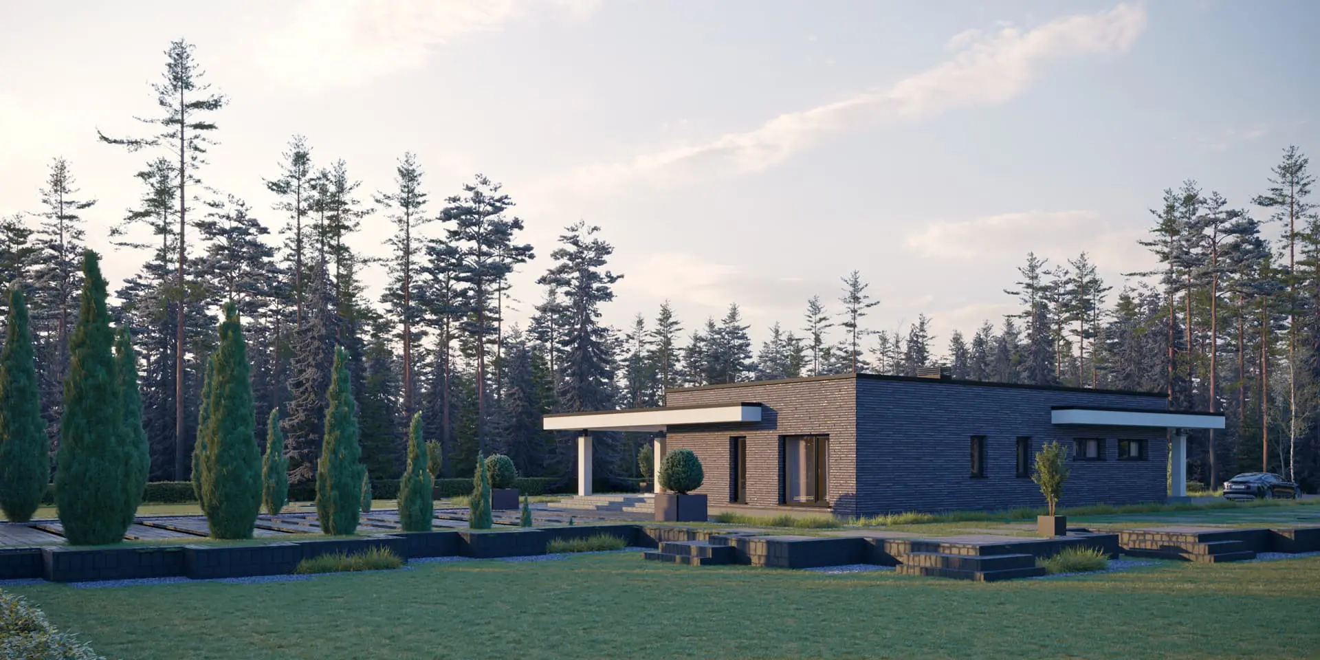 Vieno aukšto namo projektas 192 m²: 2 Miegamieji, 3 Vonios, Atvira virtuvė, Garažas