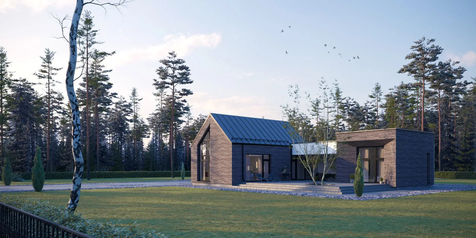 Vieno aukšto namo projektas 177 m²: 4 Miegamieji, 3 Vonios, Atvira virtuvė, be Garažo