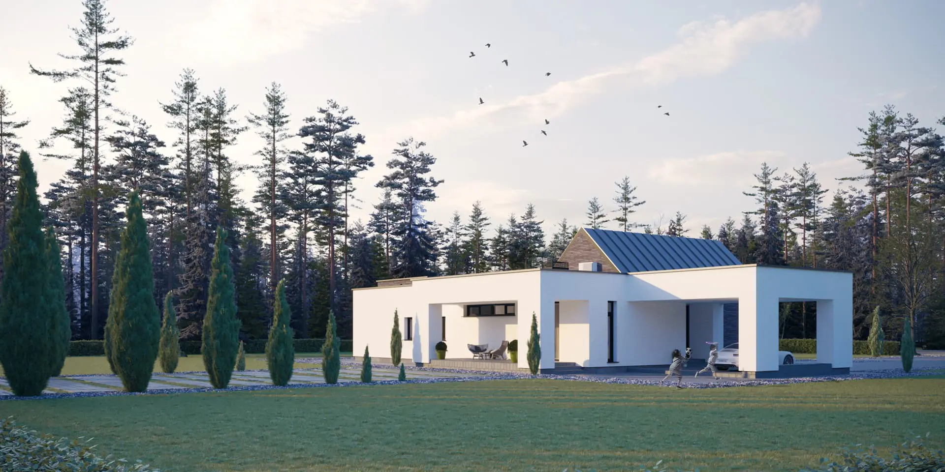 Vieno aukšto namo projektas 177 m²: 4 Miegamieji, 3 Vonios, Atvira virtuvė, be Garažo