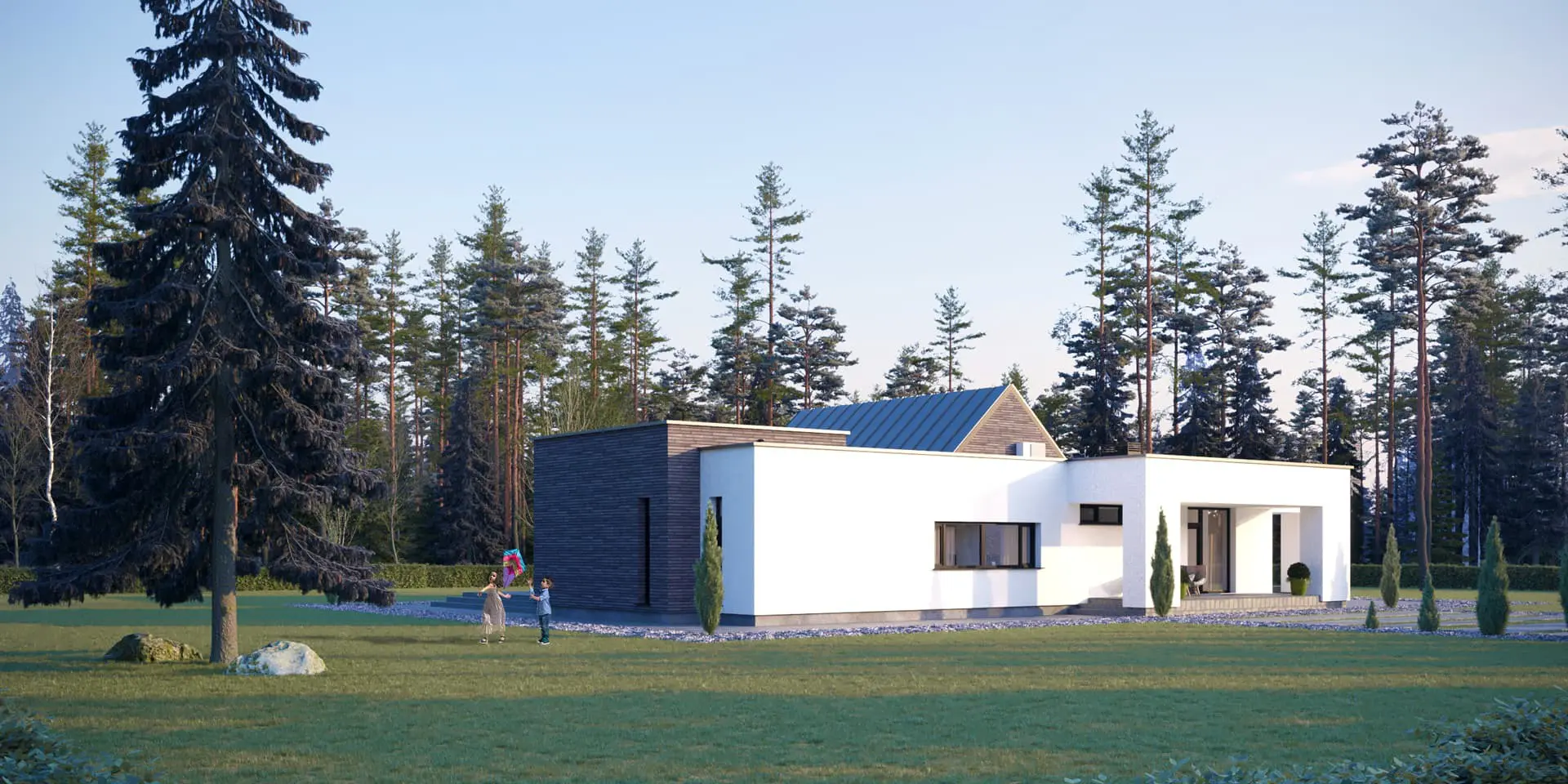 Vieno aukšto namo projektas 177 m²: 4 Miegamieji, 3 Vonios, Atvira virtuvė, be Garažo